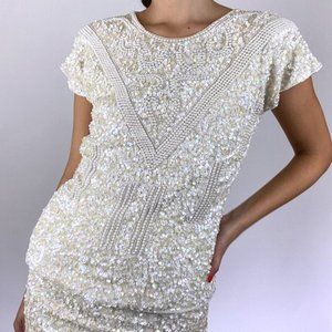 Vintage Ivory Silk Sequin Pearl Beaded Blouse